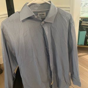 TM Lewin regular fit cotton shirt size 33-16 light blue with blue stripes
